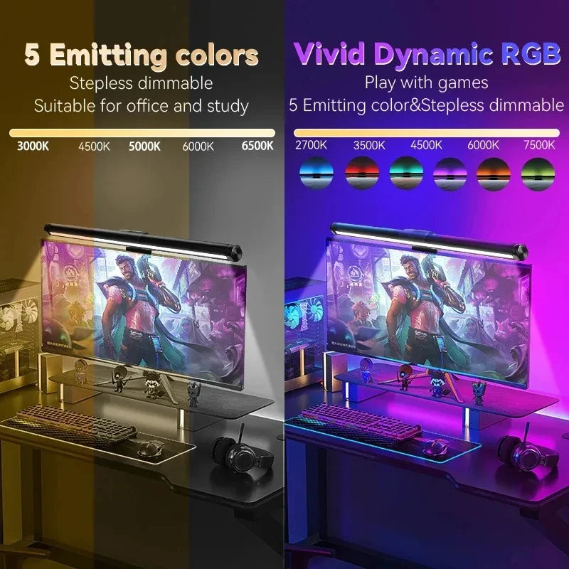 RGB Desktop Atmosphere Light Strip LED Eye Protection Learning Reading Hanging Lamp PC Display Screen Lighting Night Light