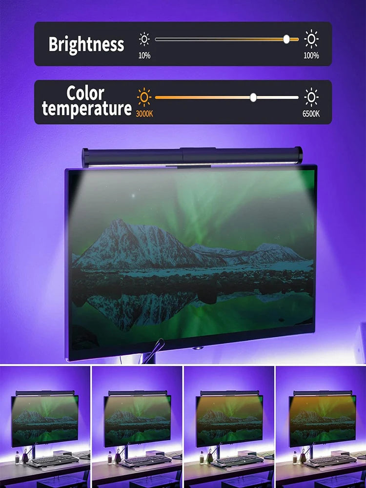 RGB Desktop Atmosphere Light Strip LED Eye Protection Learning Reading Hanging Lamp PC Display Screen Lighting Night Light