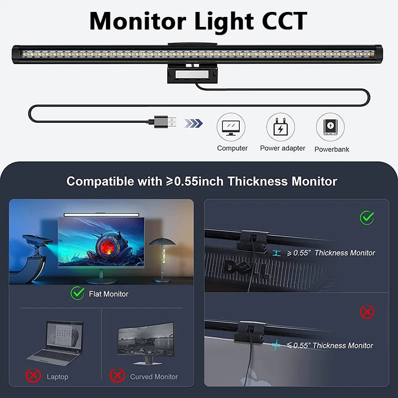 RGB Desktop Atmosphere Light Strip LED Eye Protection Learning Reading Hanging Lamp PC Display Screen Lighting Night Light