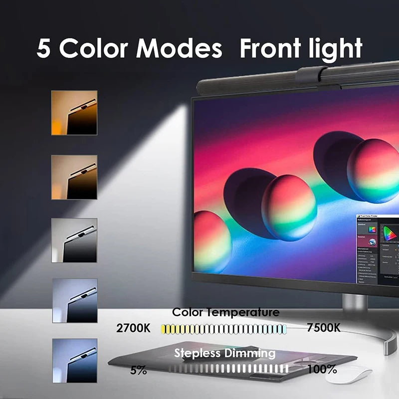 RGB Desktop Atmosphere Light Strip LED Eye Protection Learning Reading Hanging Lamp PC Display Screen Lighting Night Light