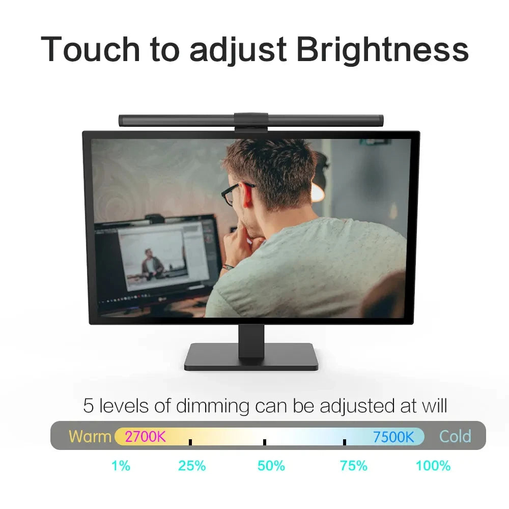 RGB Desktop Atmosphere Light Strip LED Eye Protection Learning Reading Hanging Lamp PC Display Screen Lighting Night Light