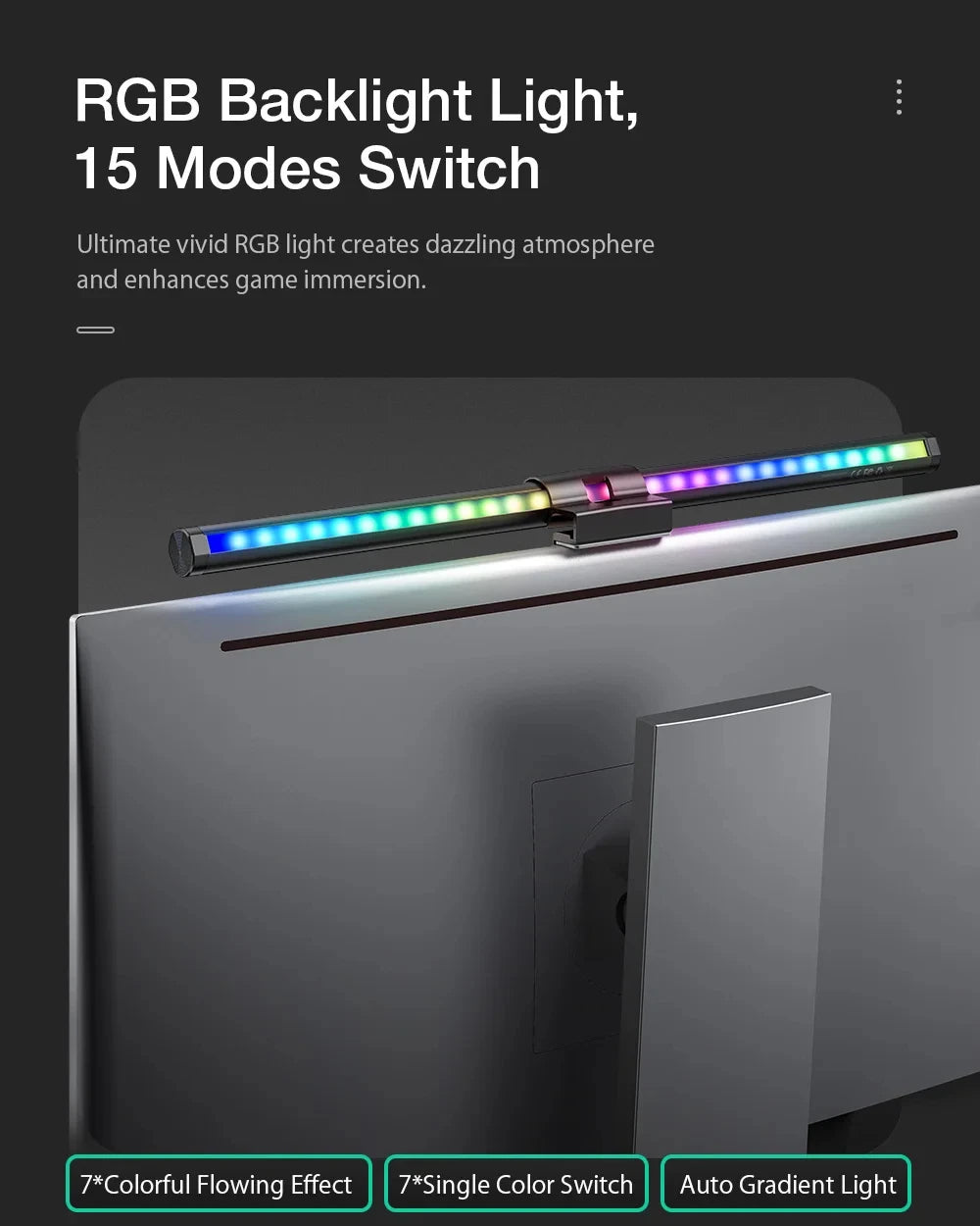 RGB Desktop Atmosphere Light Strip LED Eye Protection Learning Reading Hanging Lamp PC Display Screen Lighting Night Light